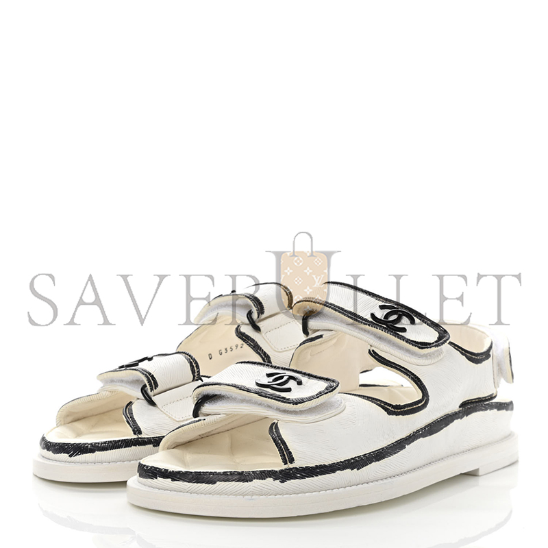 CHANEL CALFSKIN PRINTED ROUND HEAD SANDALS FOR WOMEN BLACK & WHITE G35927 X56386 K3897